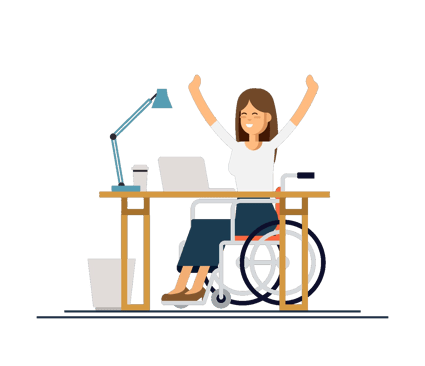 iAccessible Disabled young woman in wheelchair working with computer-min-transparent